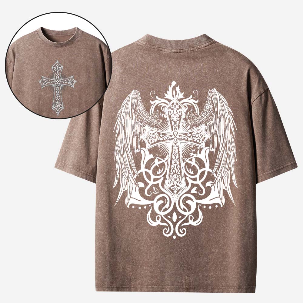 Cross and Wing Christian Washed T-Shirt
