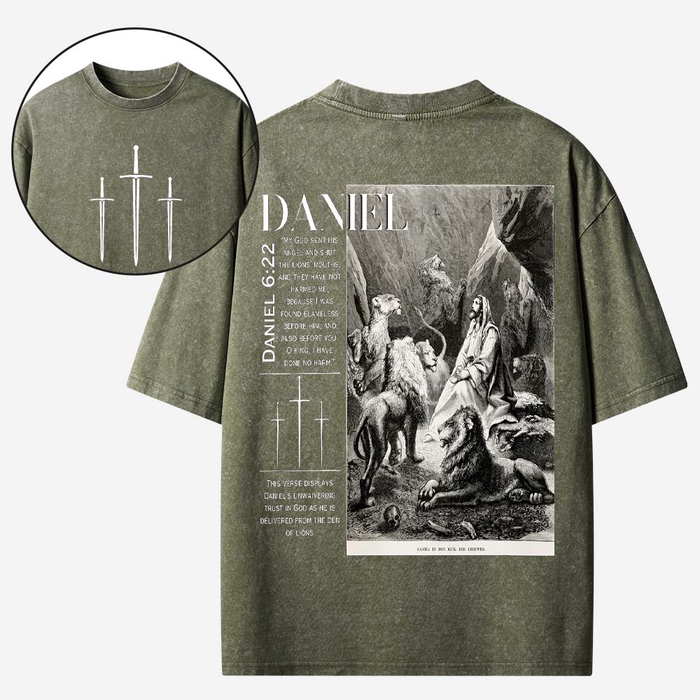 Daniel in the Lion's Den Christian Washed T-Shirt