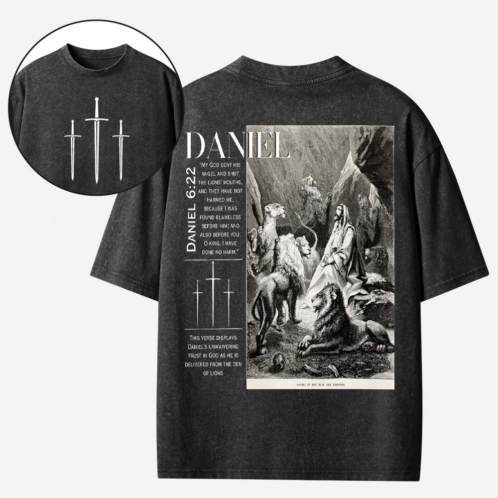 Daniel in the Lion's Den Christian Washed T-Shirt