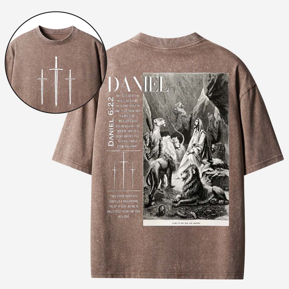 Daniel in the Lion's Den Christian Washed T-Shirt
