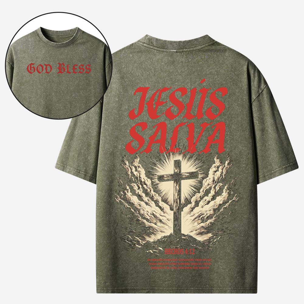 Jesus Salva Christian Washed T-Shirt