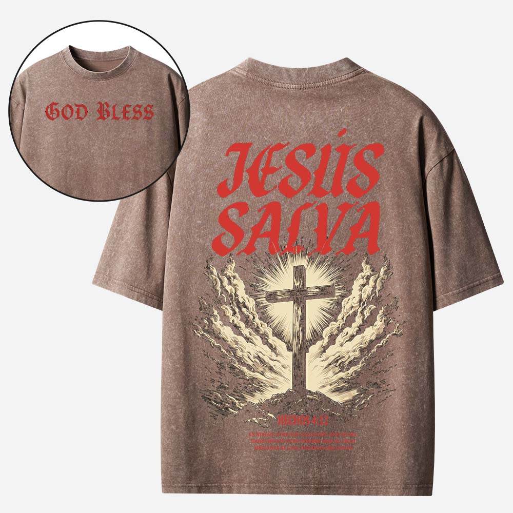 Jesus Salva Christian Washed T-Shirt