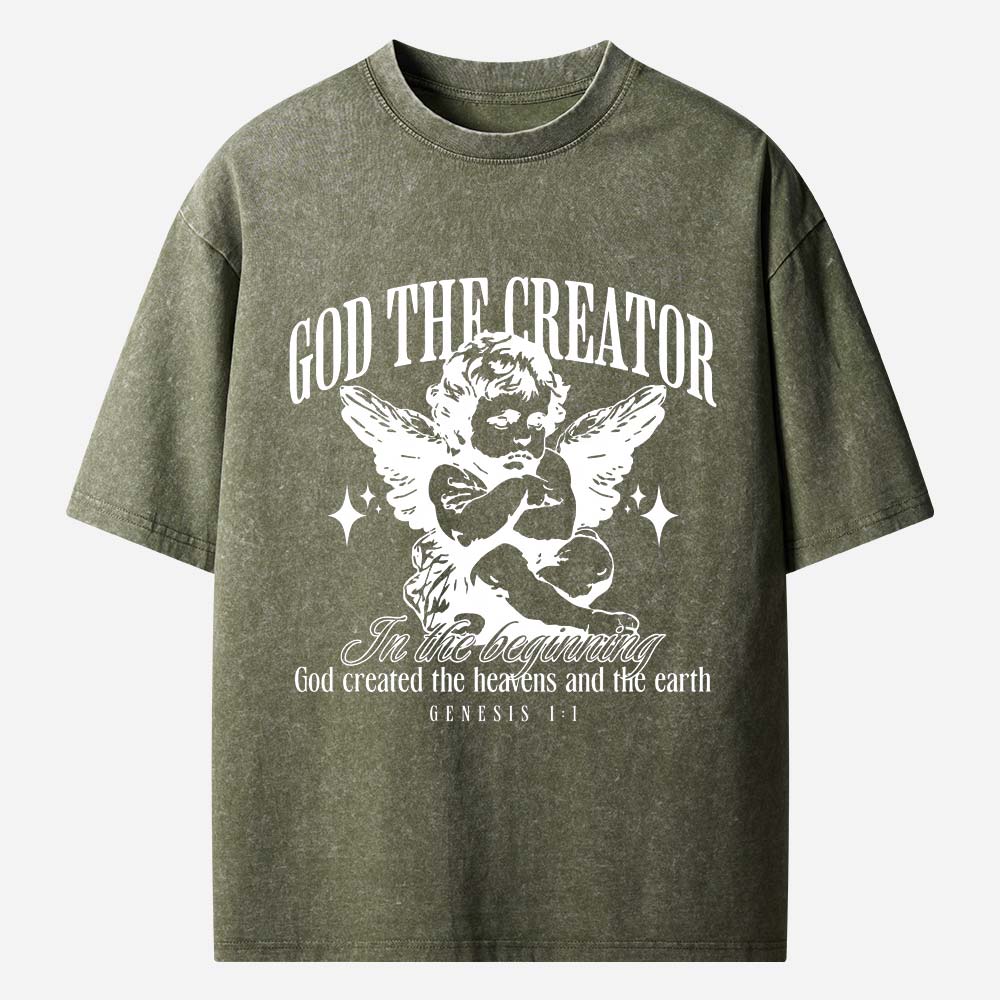 Retro God The Creator Christian Washed T-Shirt