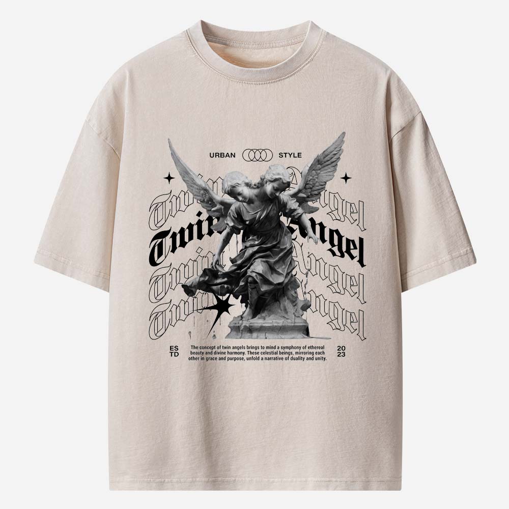 Twin Angels Christian Washed T-Shirt