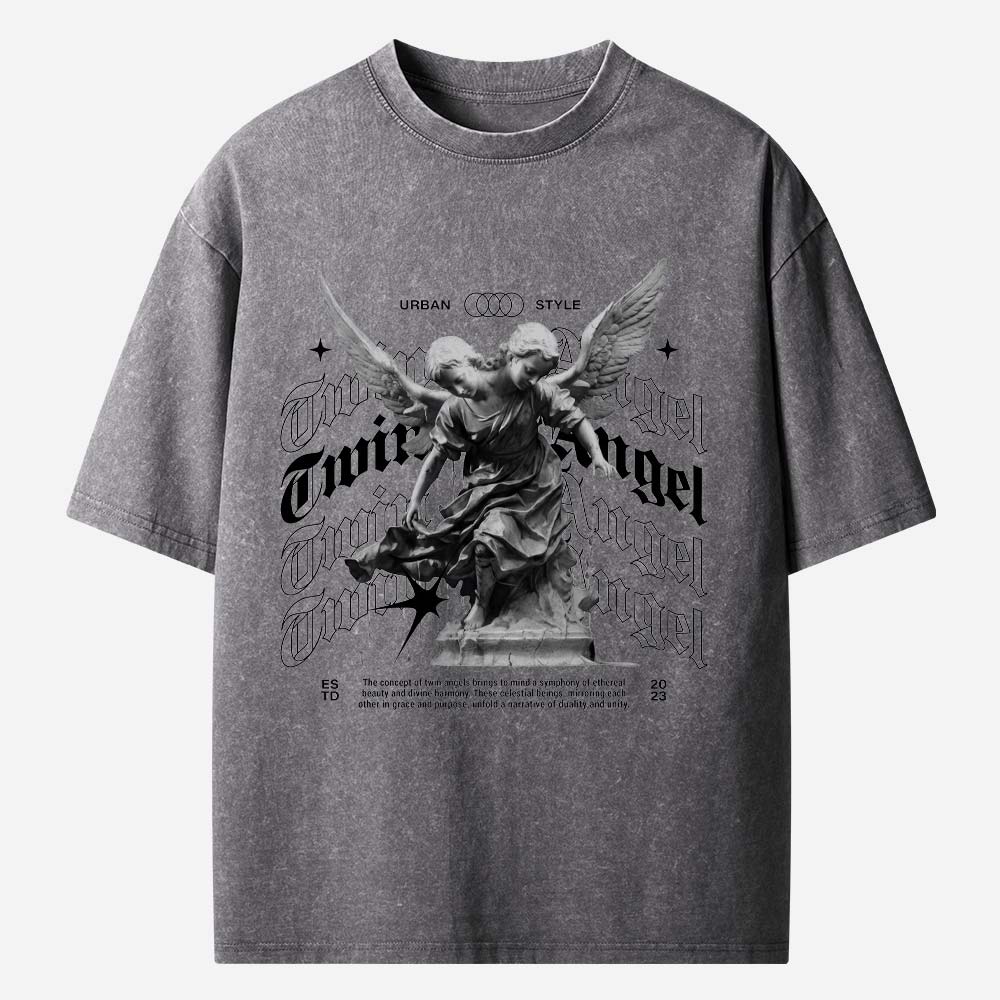 Twin Angels Christian Washed T-Shirt
