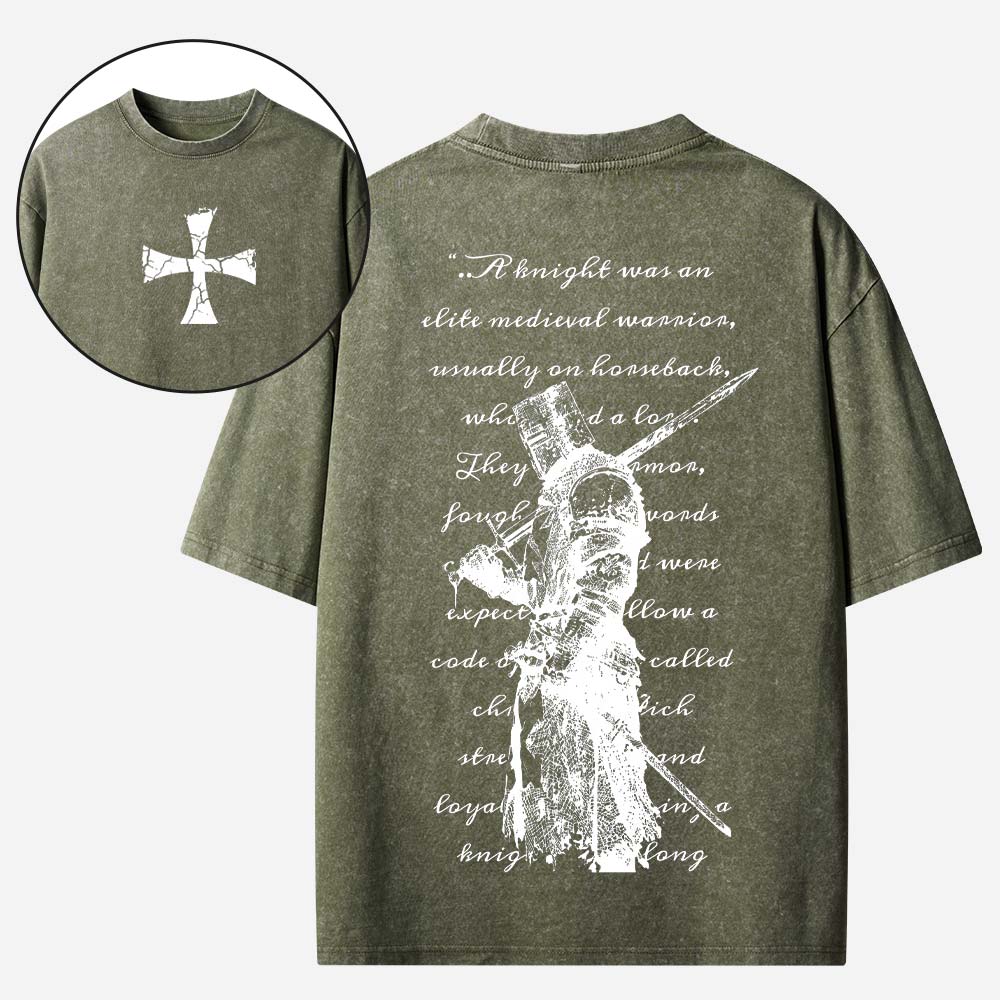 Crusader Knight Christian Washed T-shirt