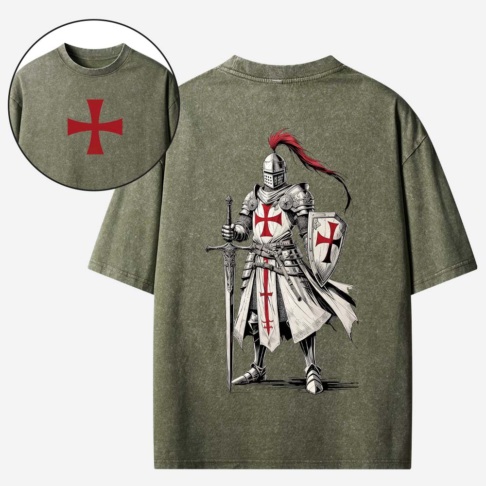 Crusader Knight Christian Washed T-Shirt