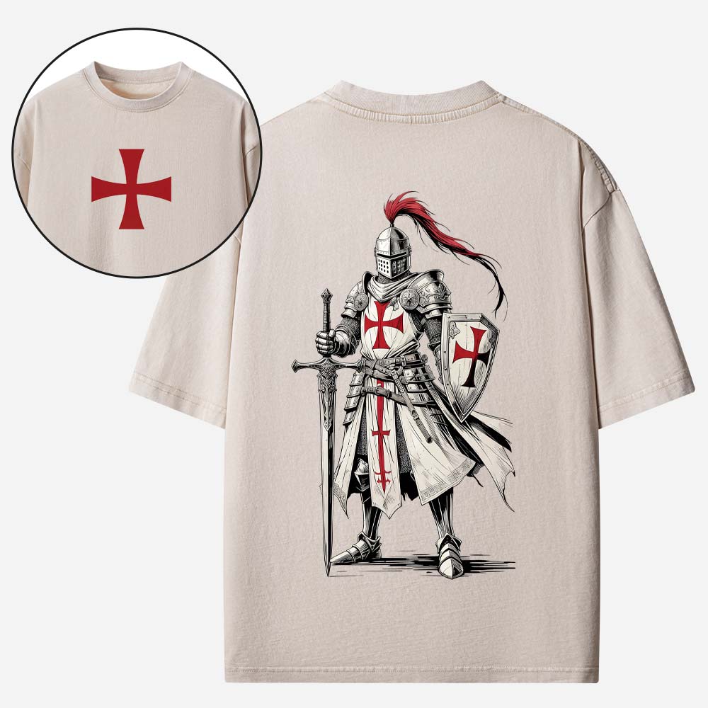 Crusader Knight Christian Washed T-Shirt
