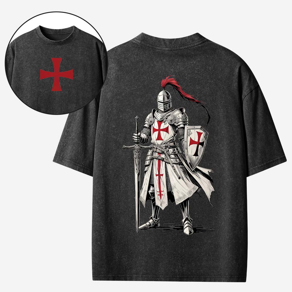 Crusader Knight Christian Washed T-Shirt