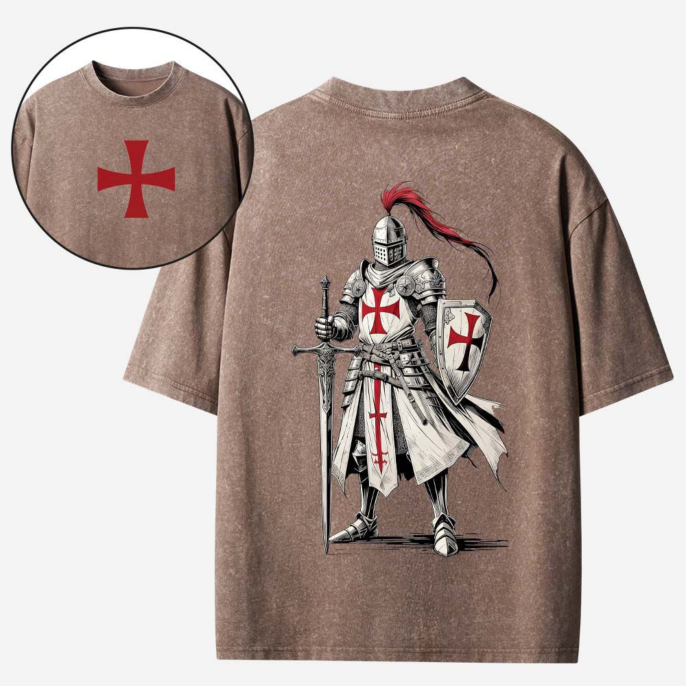 Crusader Knight Christian Washed T-Shirt