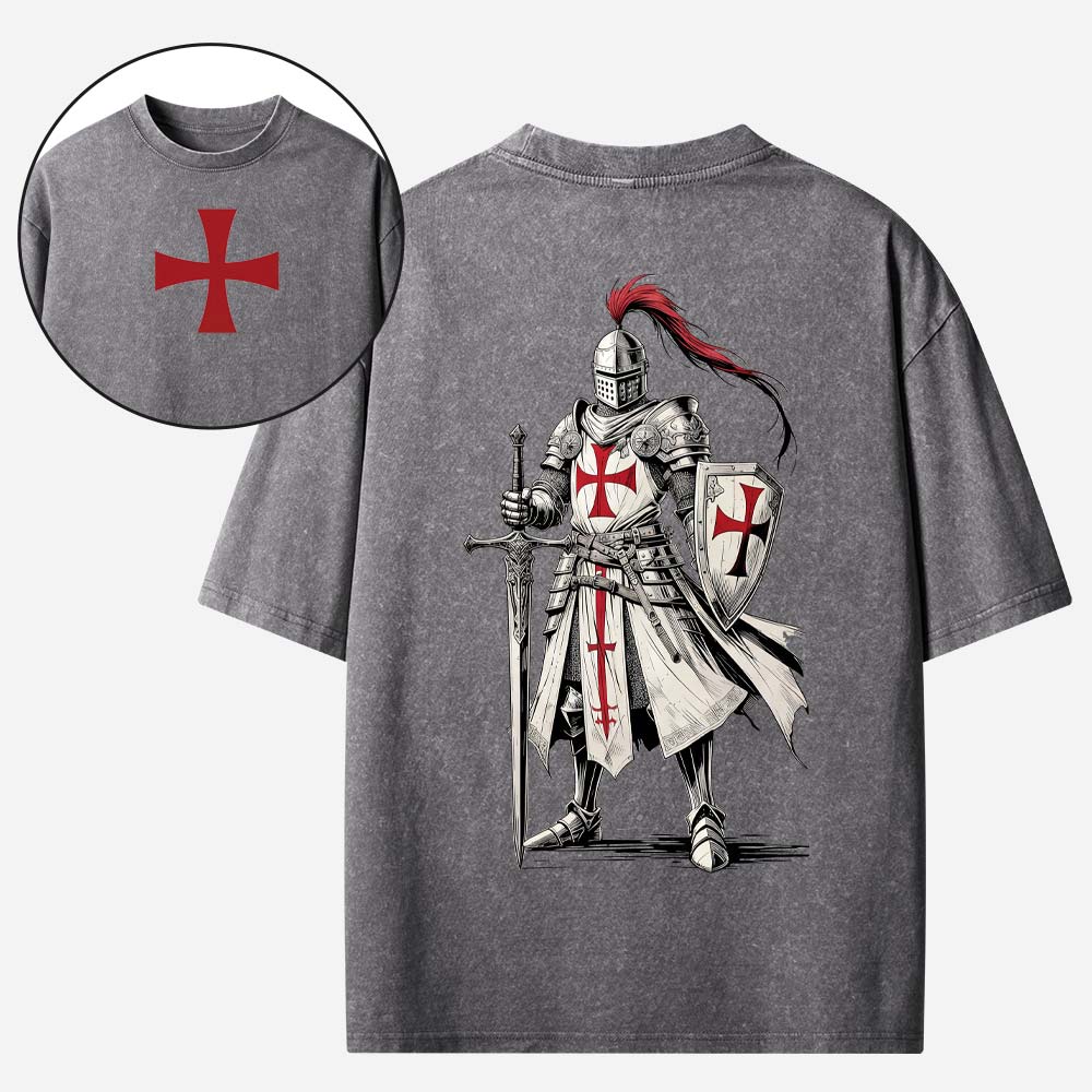 Crusader Knight Christian Washed T-Shirt