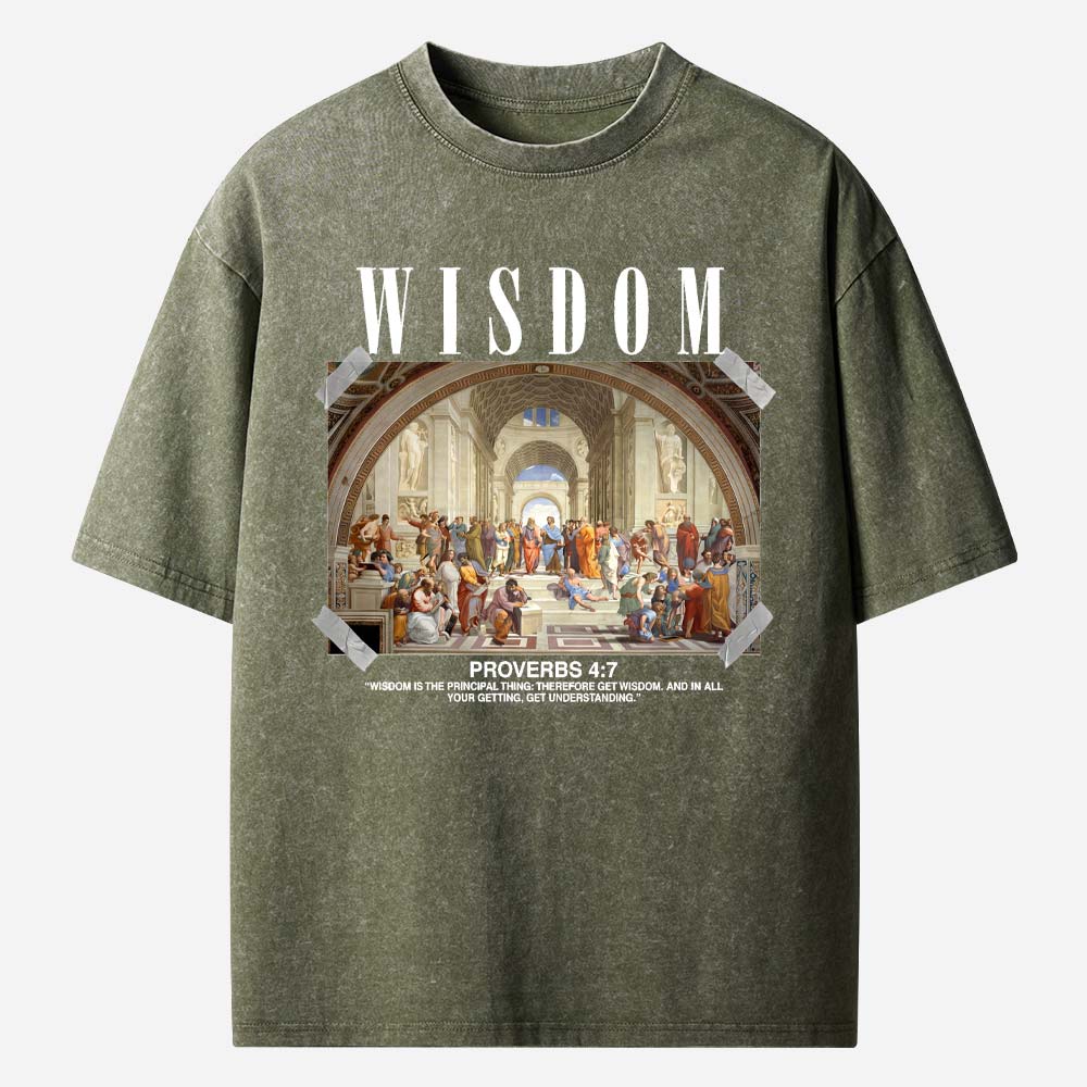 Wisdom Print Acid Christian Washed T-Shirt