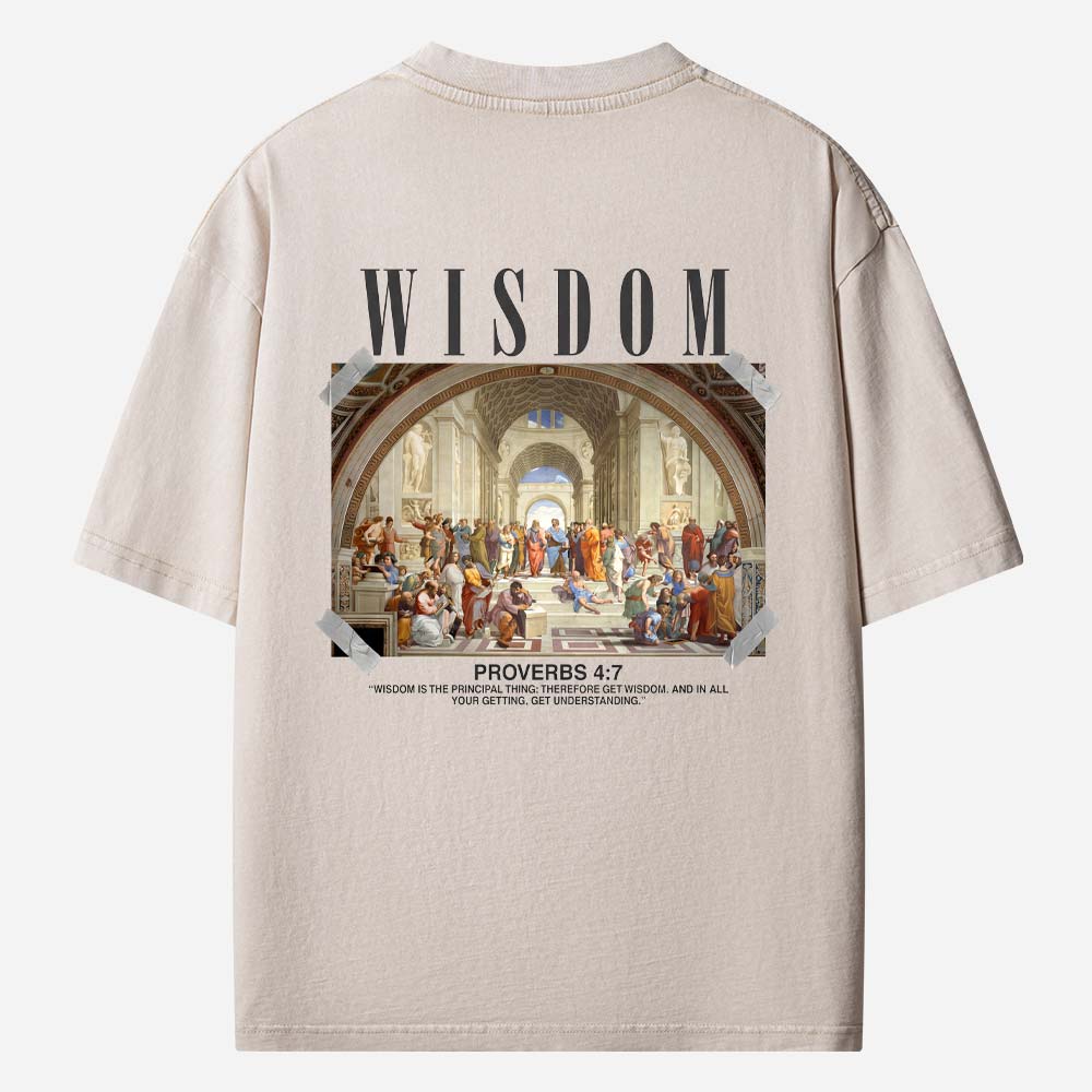 Wisdom Print Acid Christian Washed T-Shirt