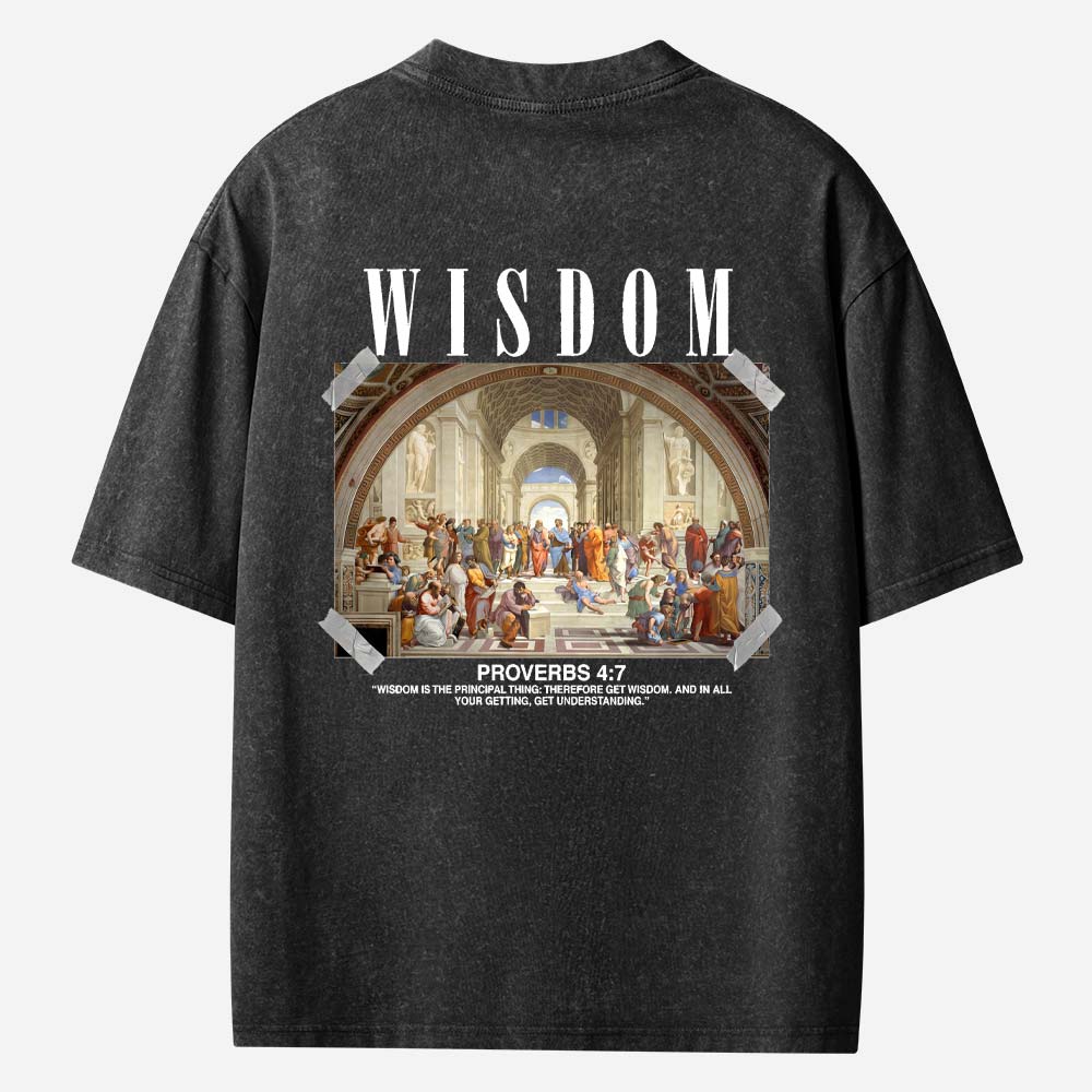 Wisdom Print Acid Christian Washed T-Shirt
