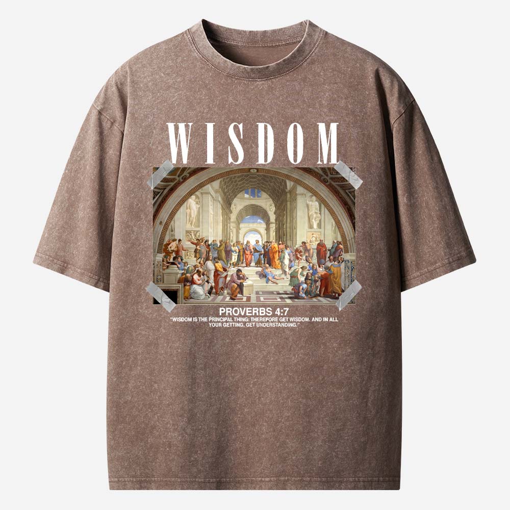 Wisdom Print Acid Christian Washed T-Shirt
