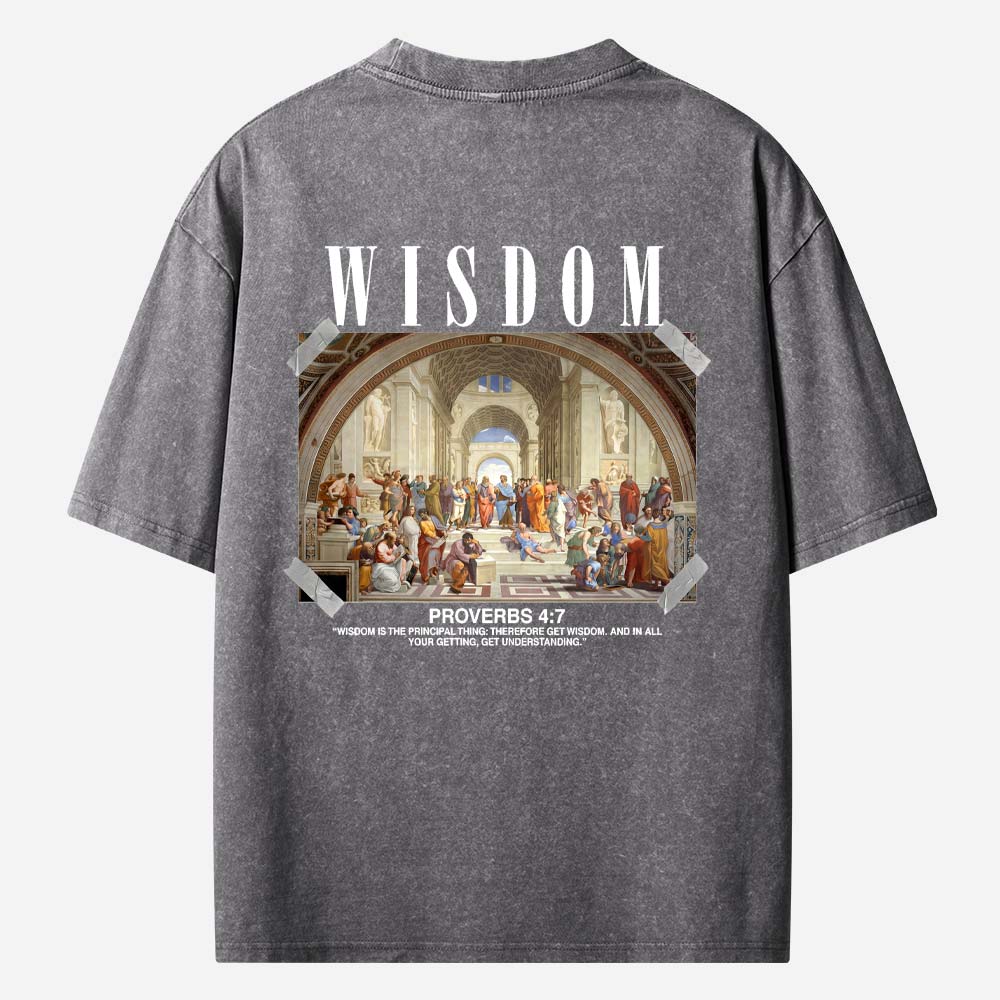 Wisdom Print Acid Christian Washed T-Shirt