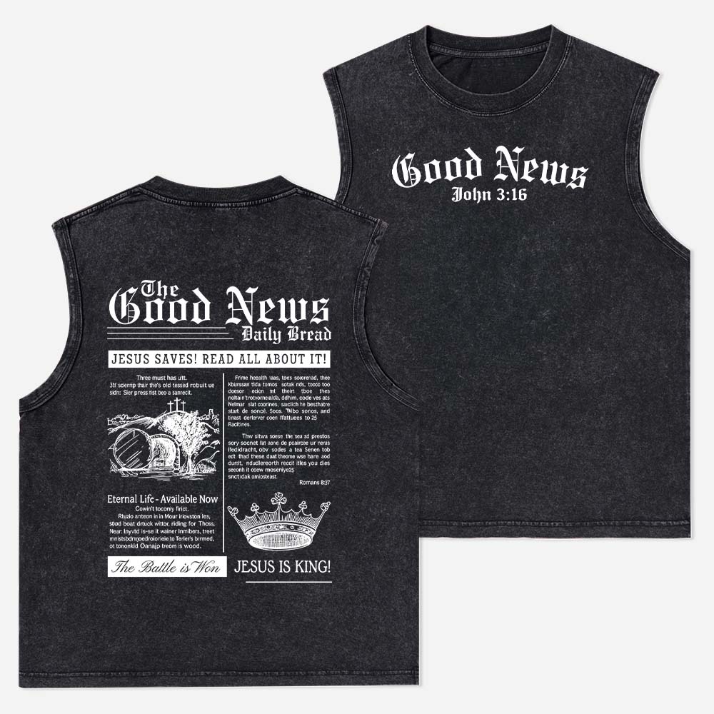 The Good News Christian Washed Tank Top