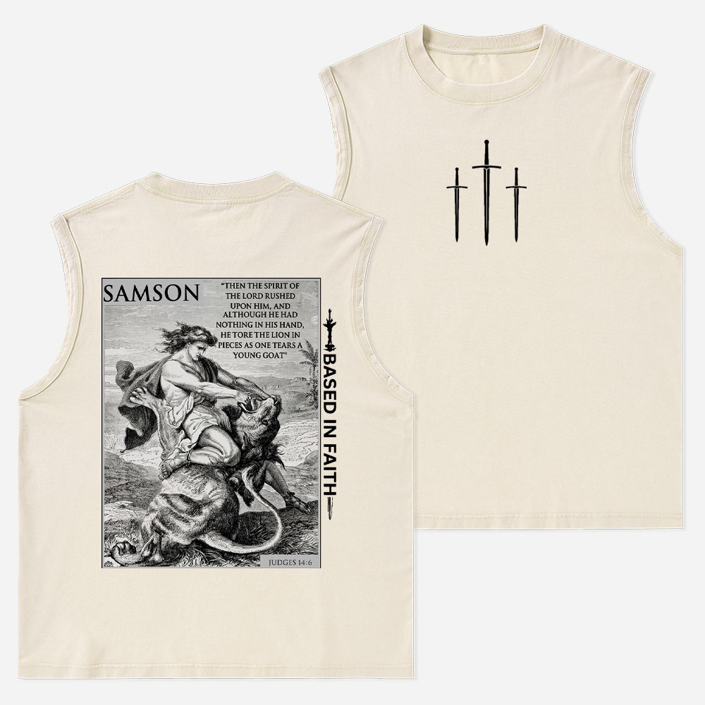 Samson and Lion Christian Washed Tank Top