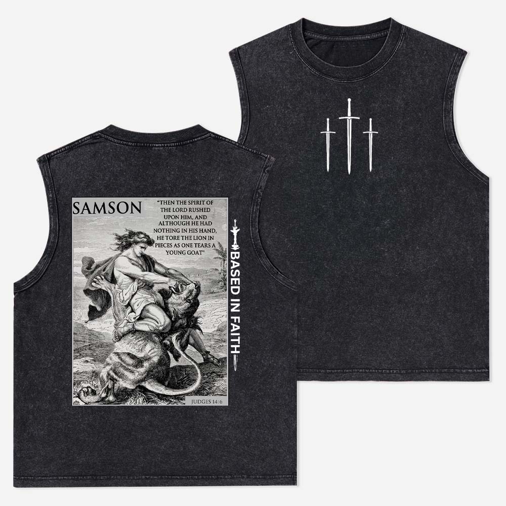 Samson and Lion Christian Washed Tank Top