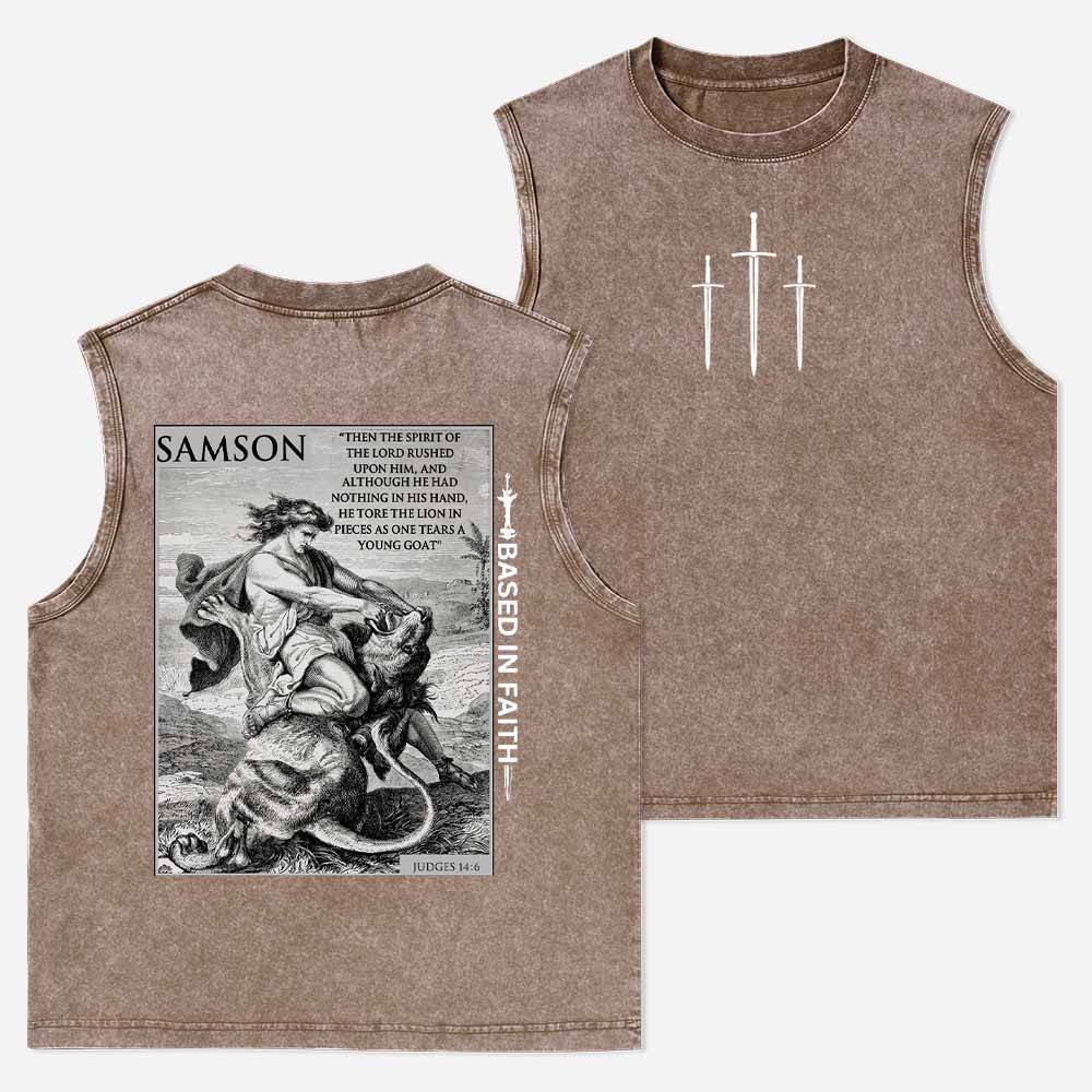 Samson and Lion Christian Washed Tank Top