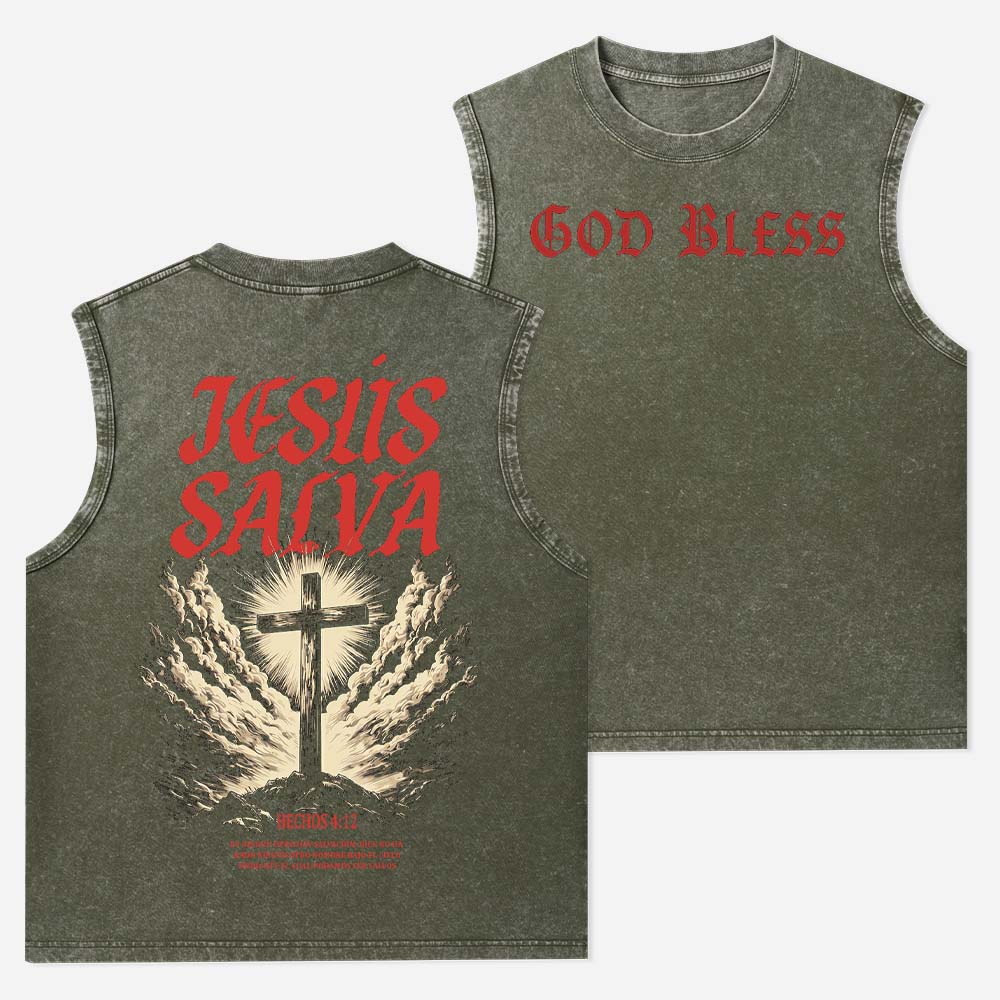 Jesus Salva Christian Washed Tank Top