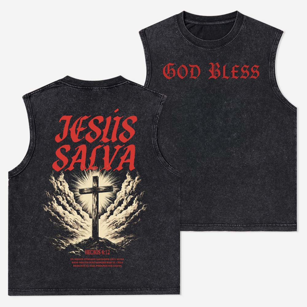 Jesus Salva Christian Washed Tank Top