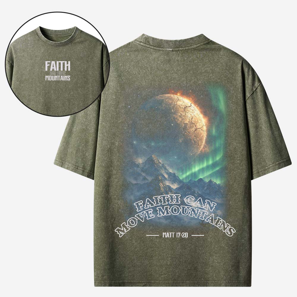 Faith Can Move Mountain Christian Washed T-Shirt