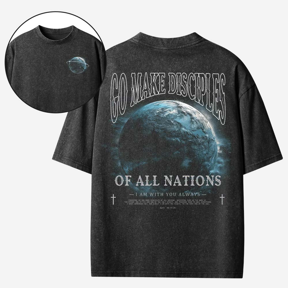 Go Make Disciples of All Nations Christian Washed T-Shirt