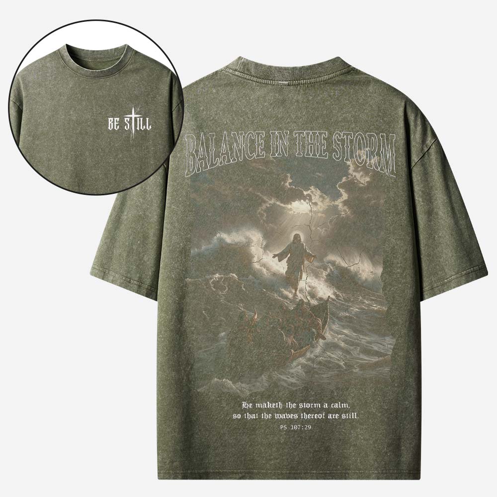 Balance in The Storm Christian Washed T-Shirt