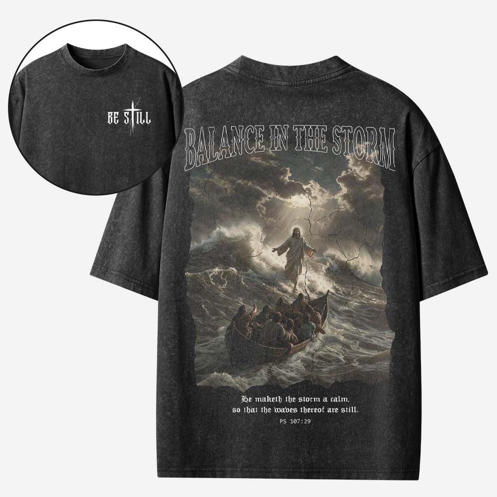 Balance in The Storm Christian Washed T-Shirt