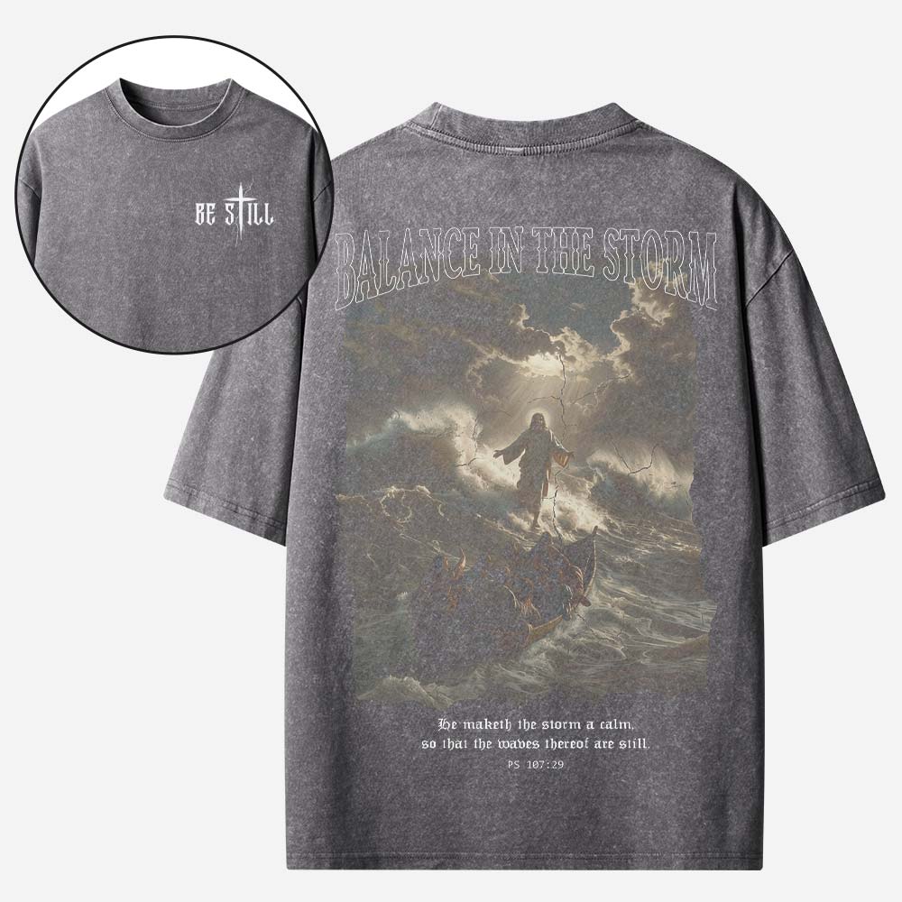 Balance in The Storm Christian Washed T-Shirt