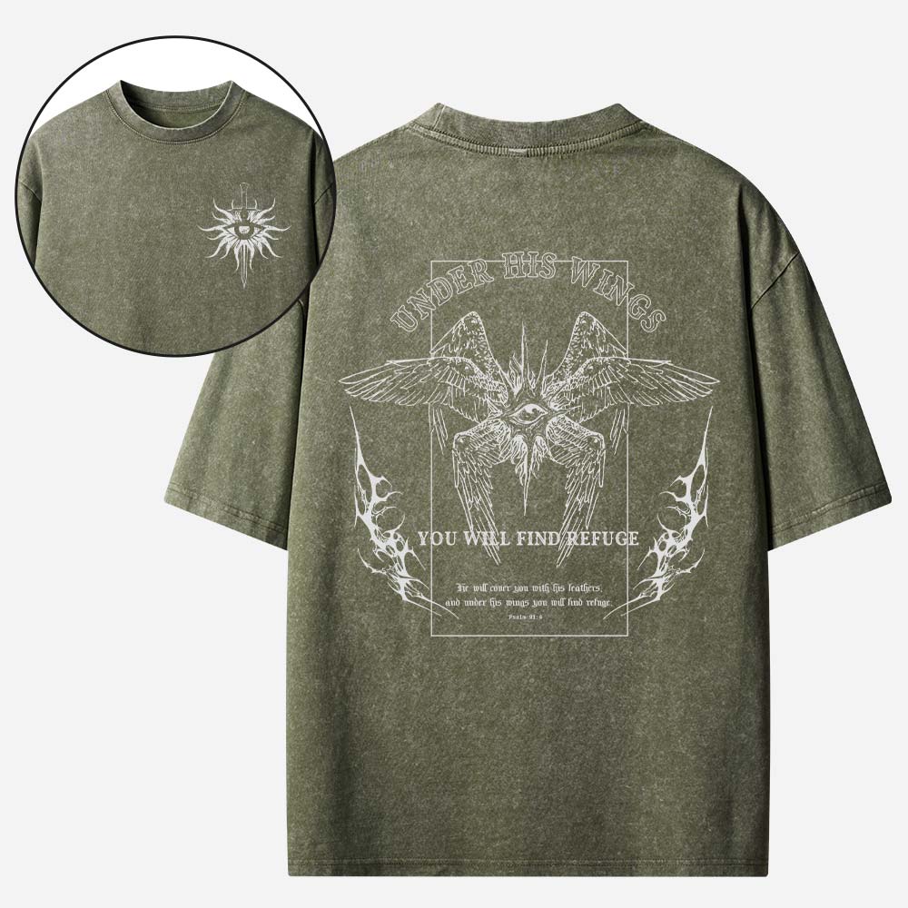 Under His Wings Christian Washed T-Shirt