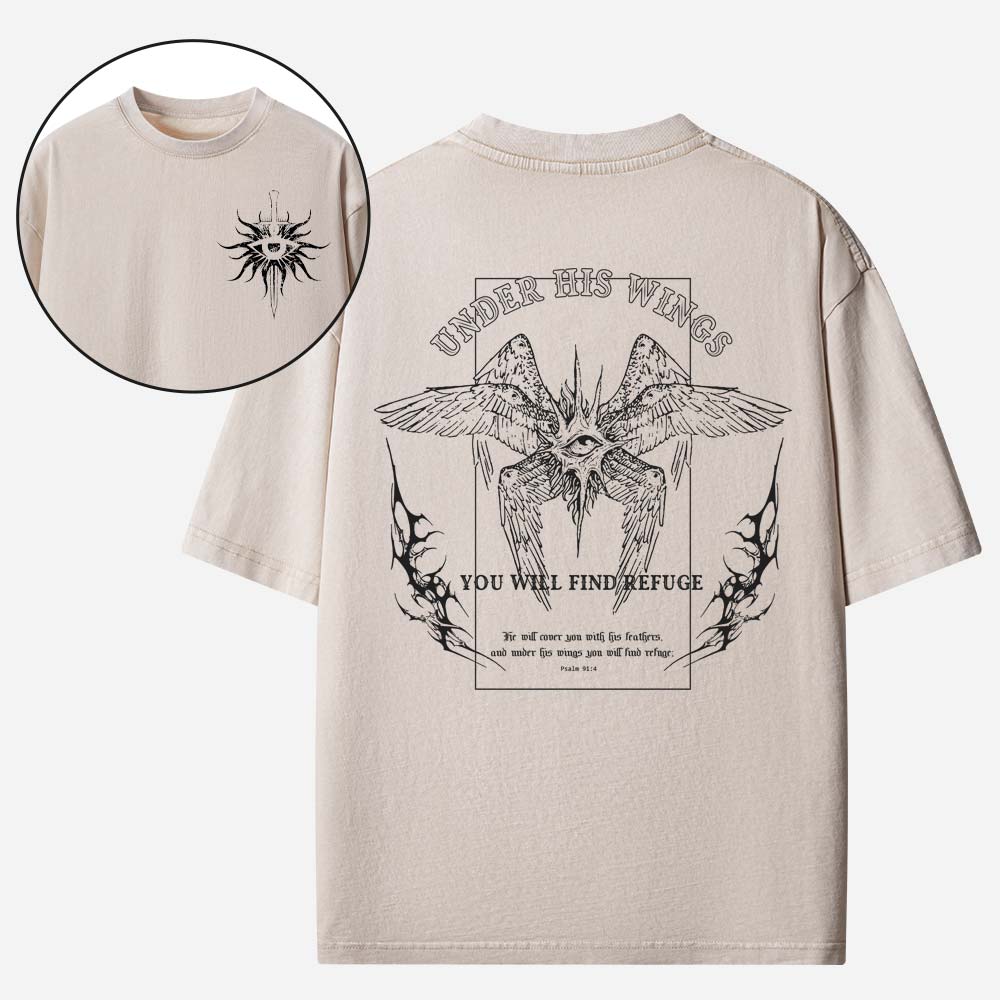 Under His Wings Christian Washed T-Shirt