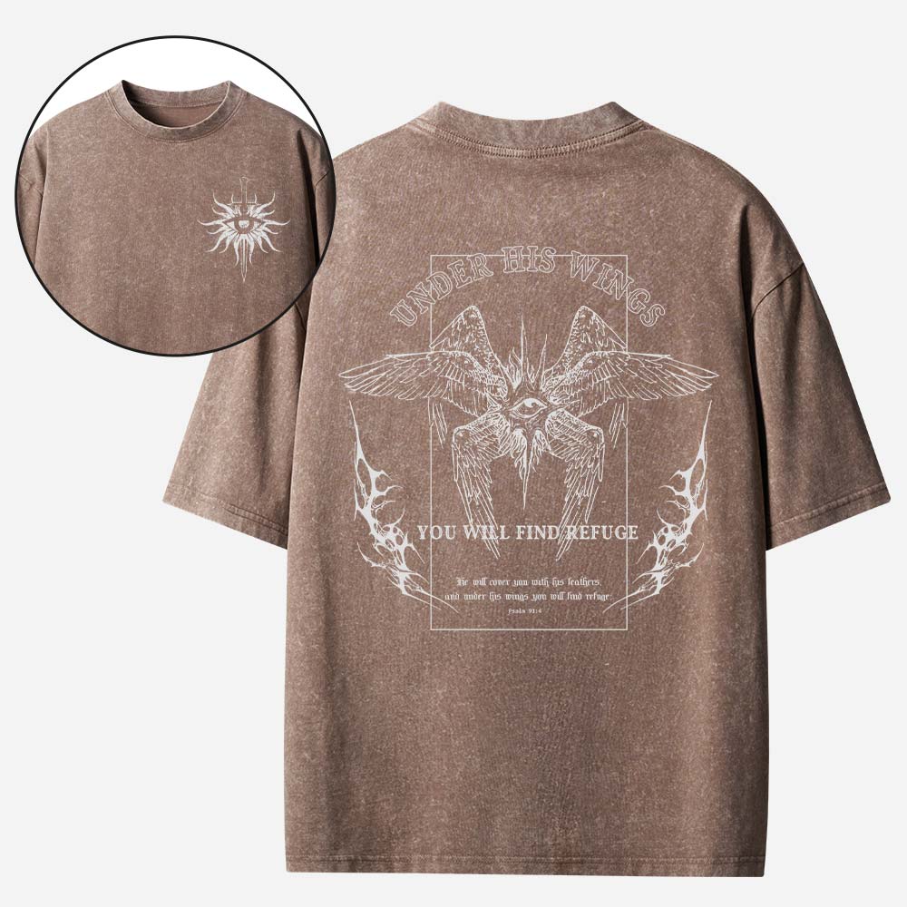 Under His Wings Christian Washed T-Shirt