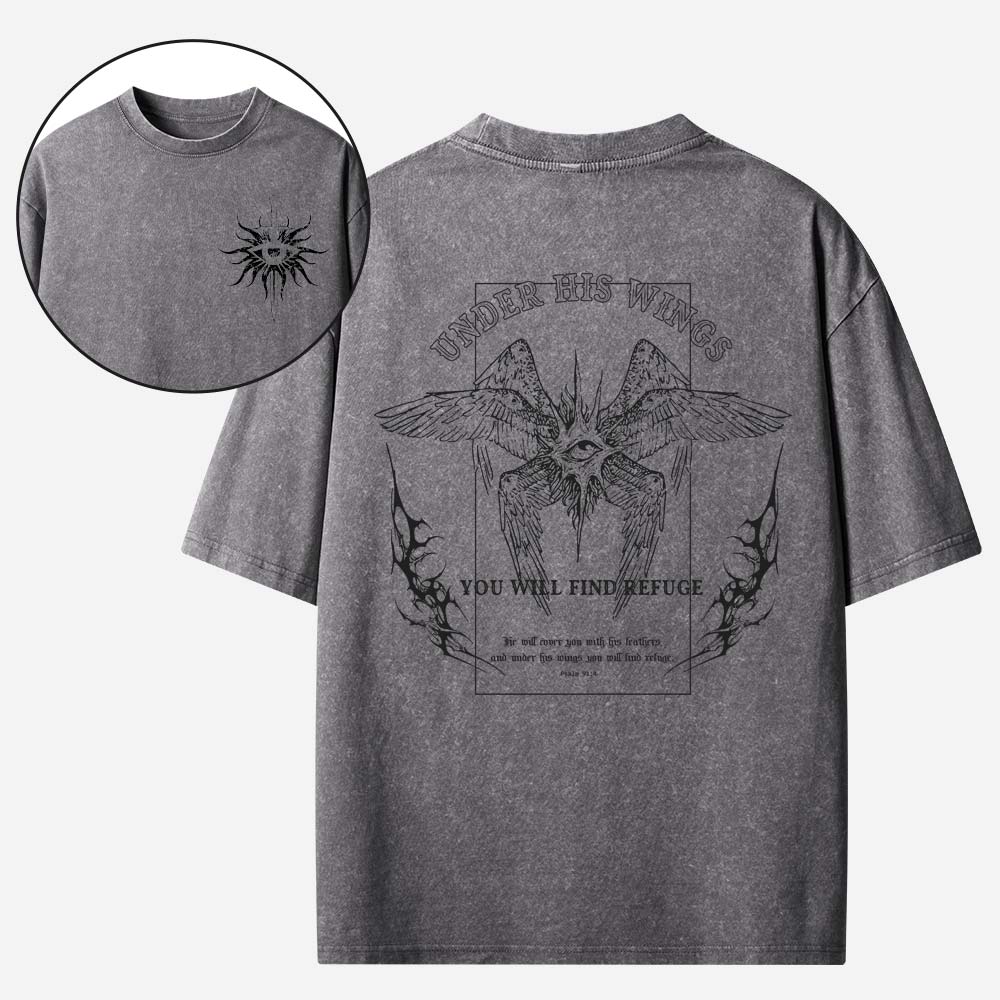 Under His Wings Christian Washed T-Shirt