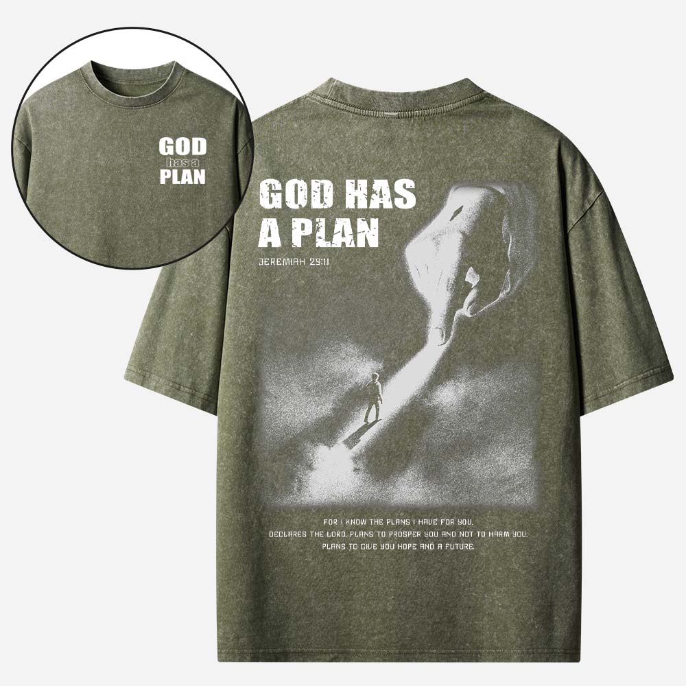 God Has A Plan Christian Washed T-Shirt