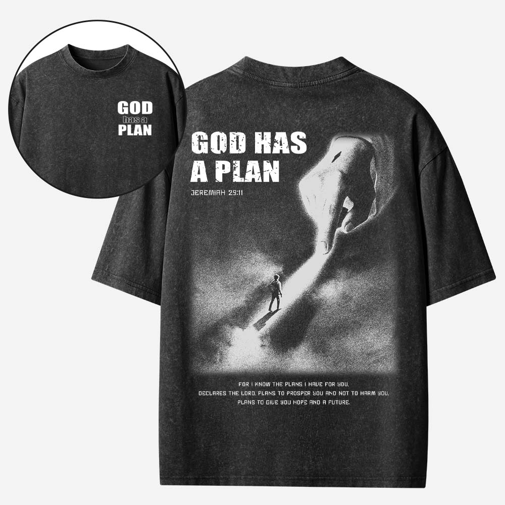 God Has A Plan Christian Washed T-Shirt