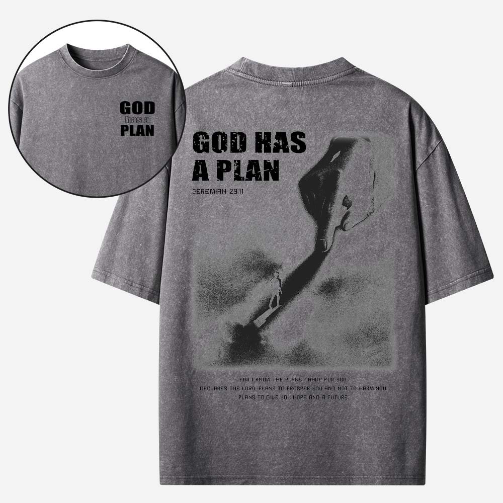 God Has A Plan Christian Washed T-Shirt