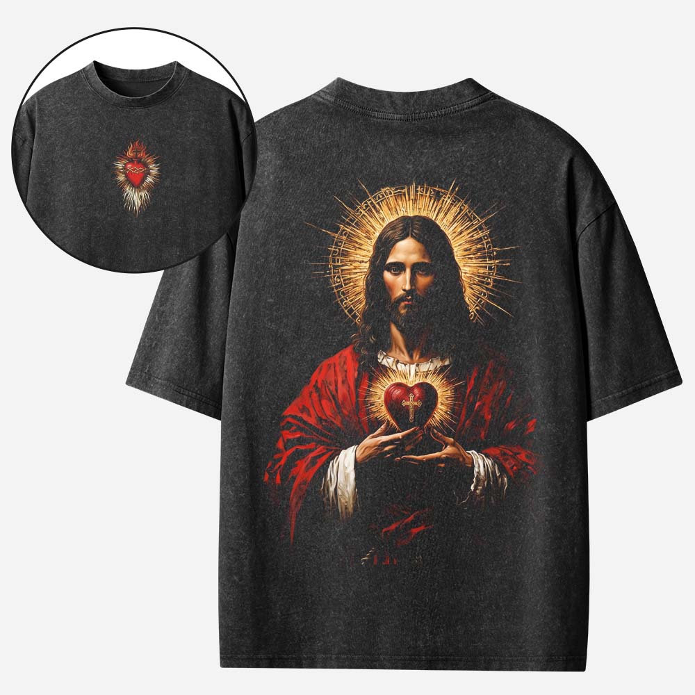Jesus Sacred Heart Christian Washed T-Shirt