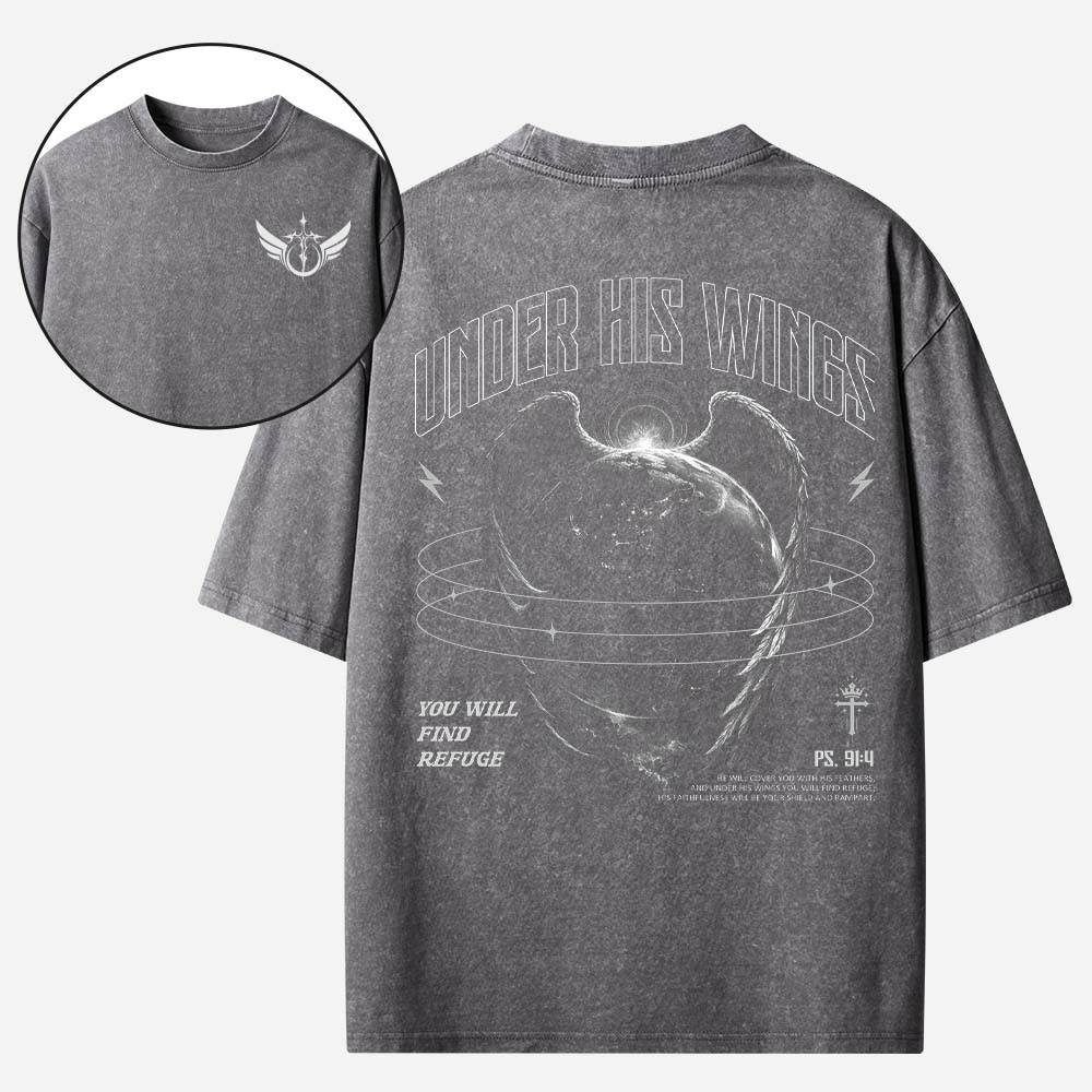 Under His Wings Christian Washed T-Shirt