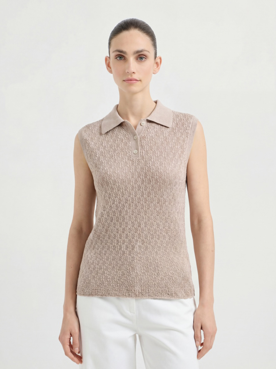 Cotton Sleeveless Knit Polo Tank Sweater