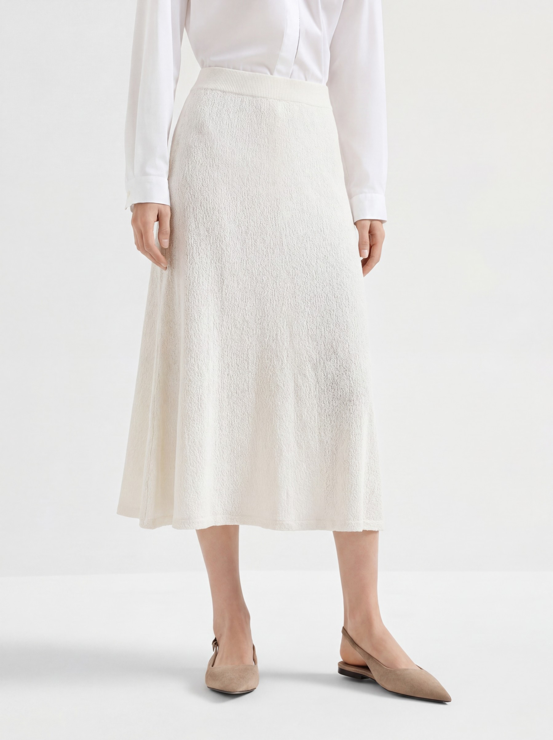 White Tencel Knit Midi Skirt
