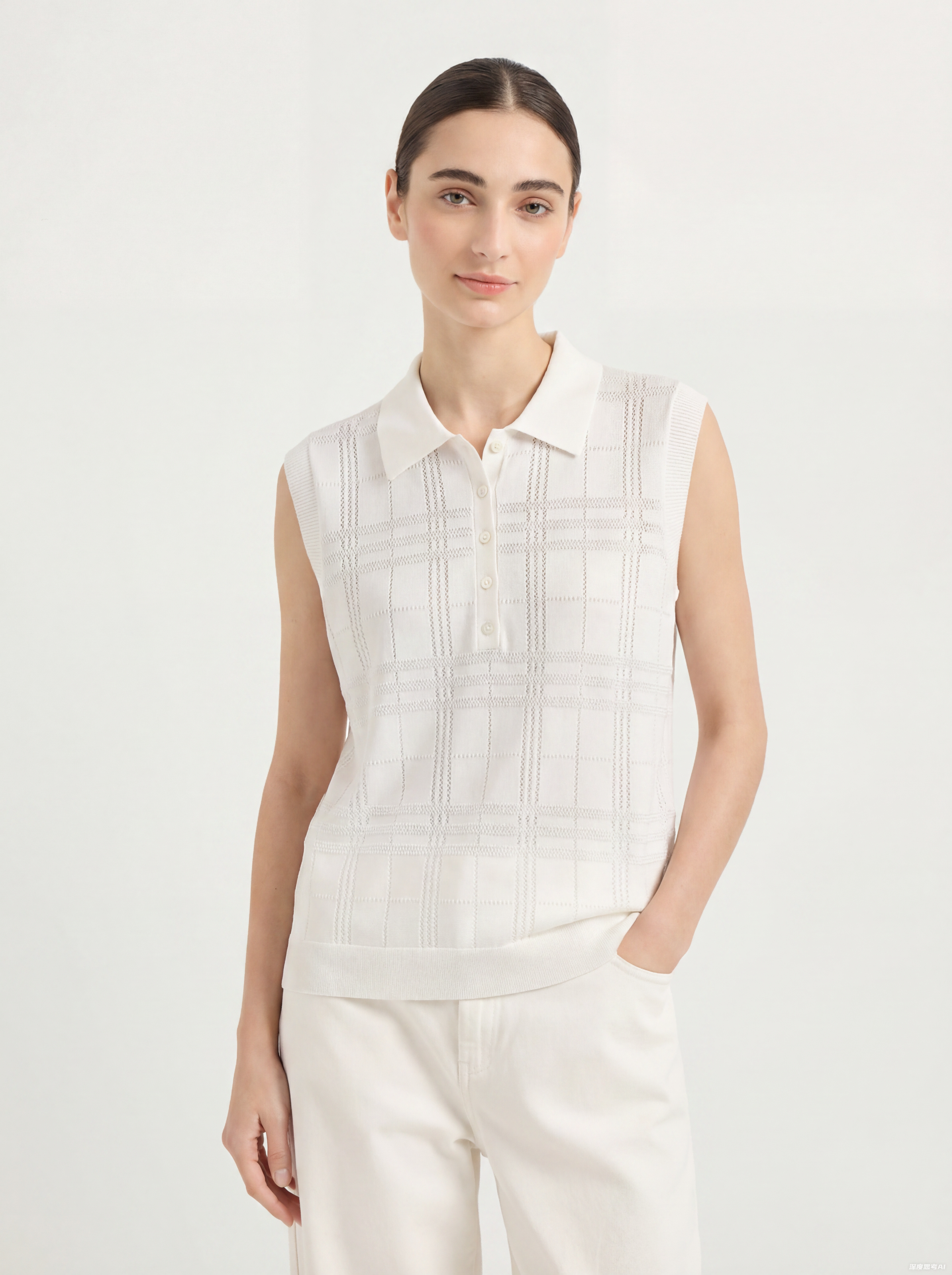 Cotton Sleeveless Plaid Knit Sweater Tank Sweater