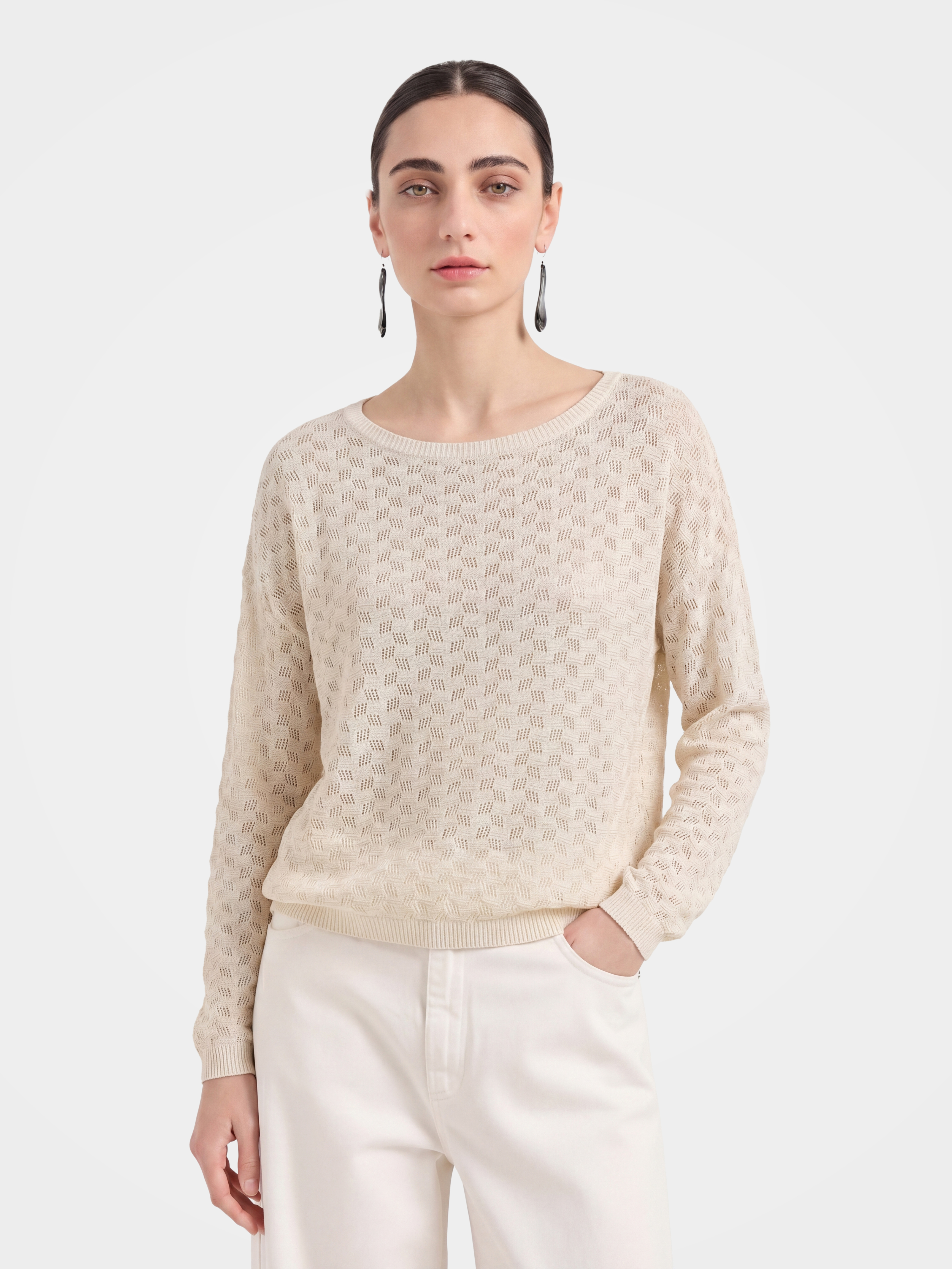 Cotton Long Sleeve Openwork Knit Cardigan –Breathable Summer Layer for Women