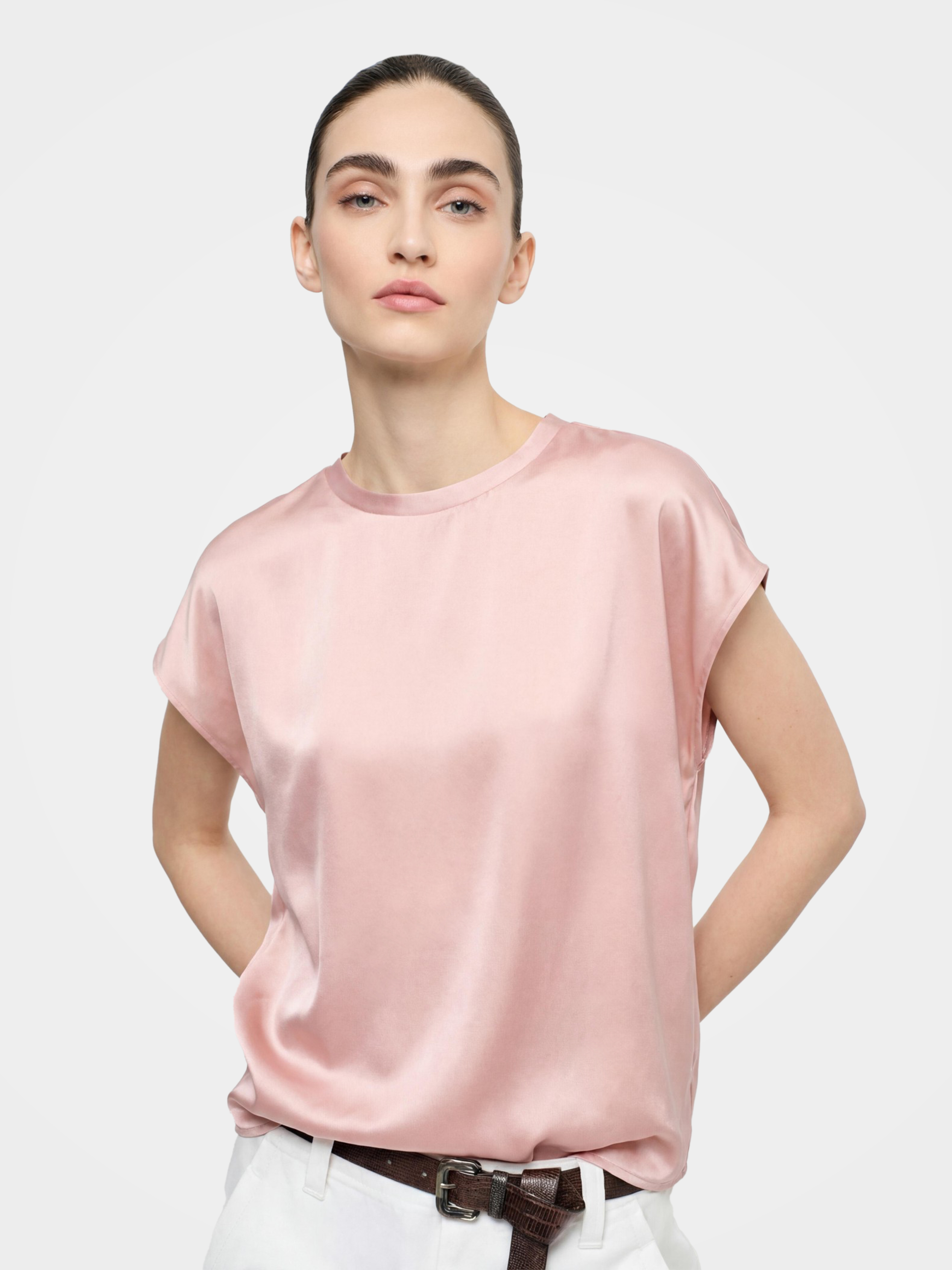 Luxurious Pink Silk Short Blouse – Elegant Women’s Top