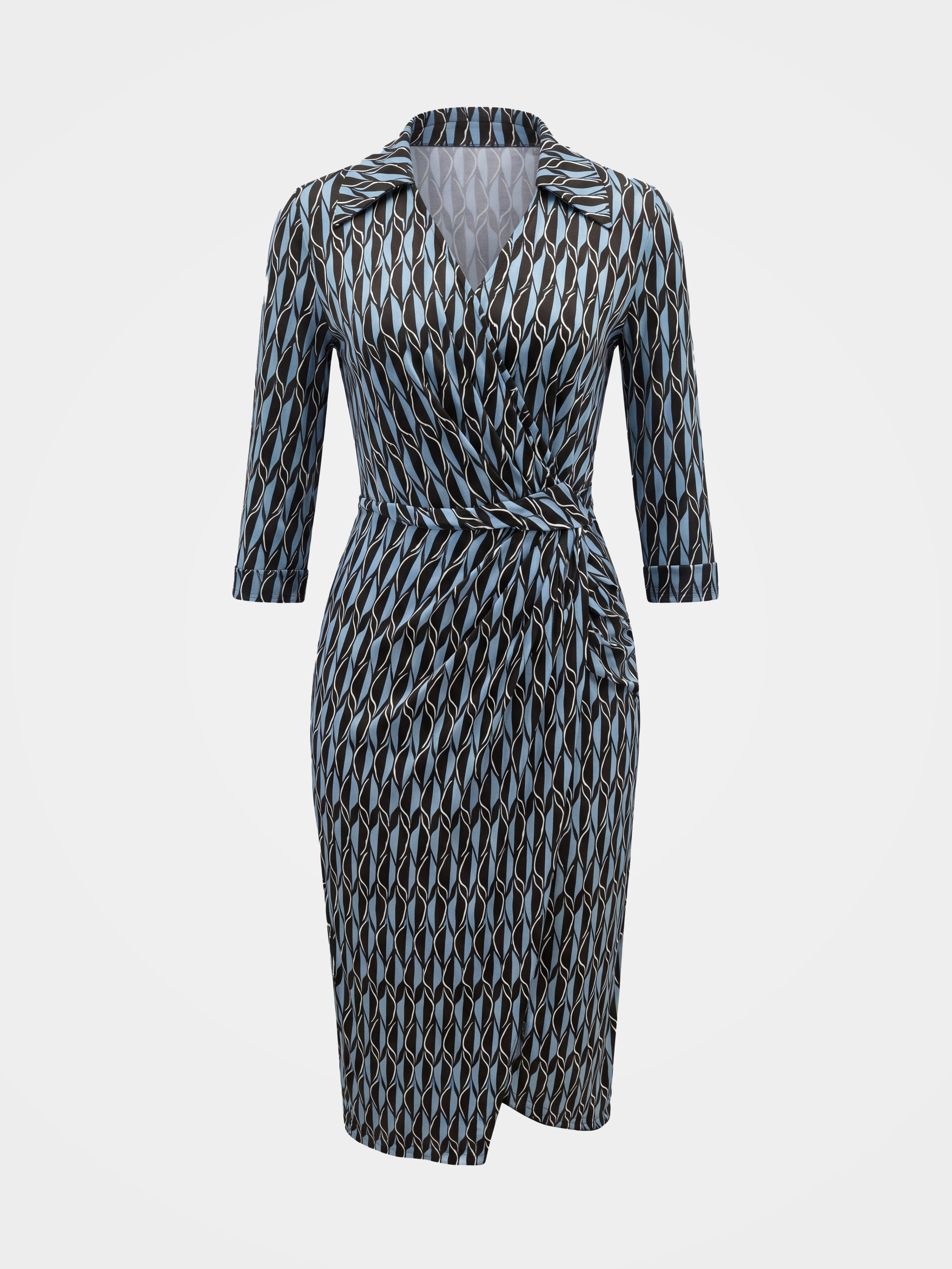 Luxury Mulberry Silk Geometric Wrap Midi Dress