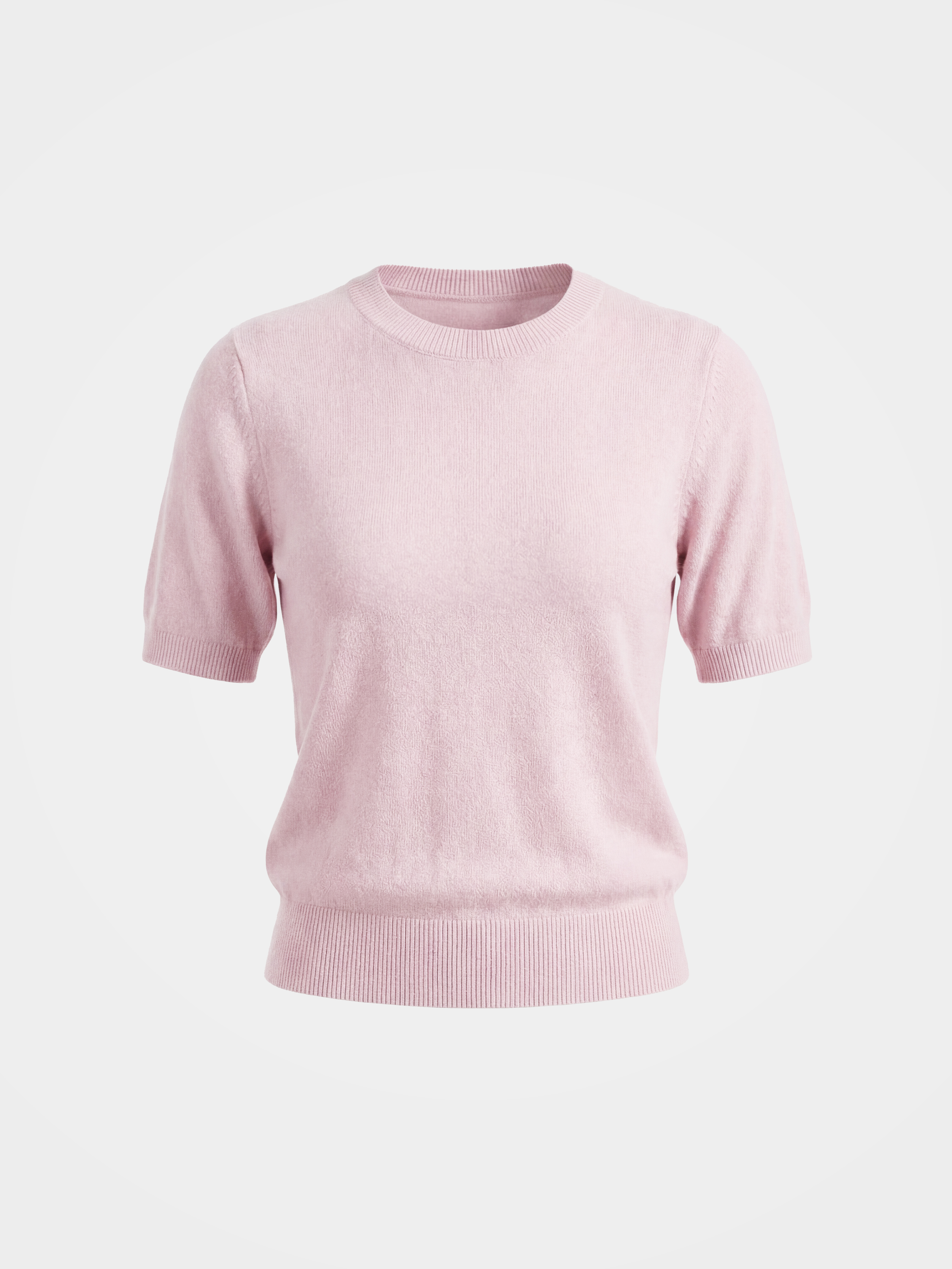 Cashmere Tencel Blend Soft & Lightweight Short Sleeve Knit Top – Crew Neck, Beige/Black/Gray