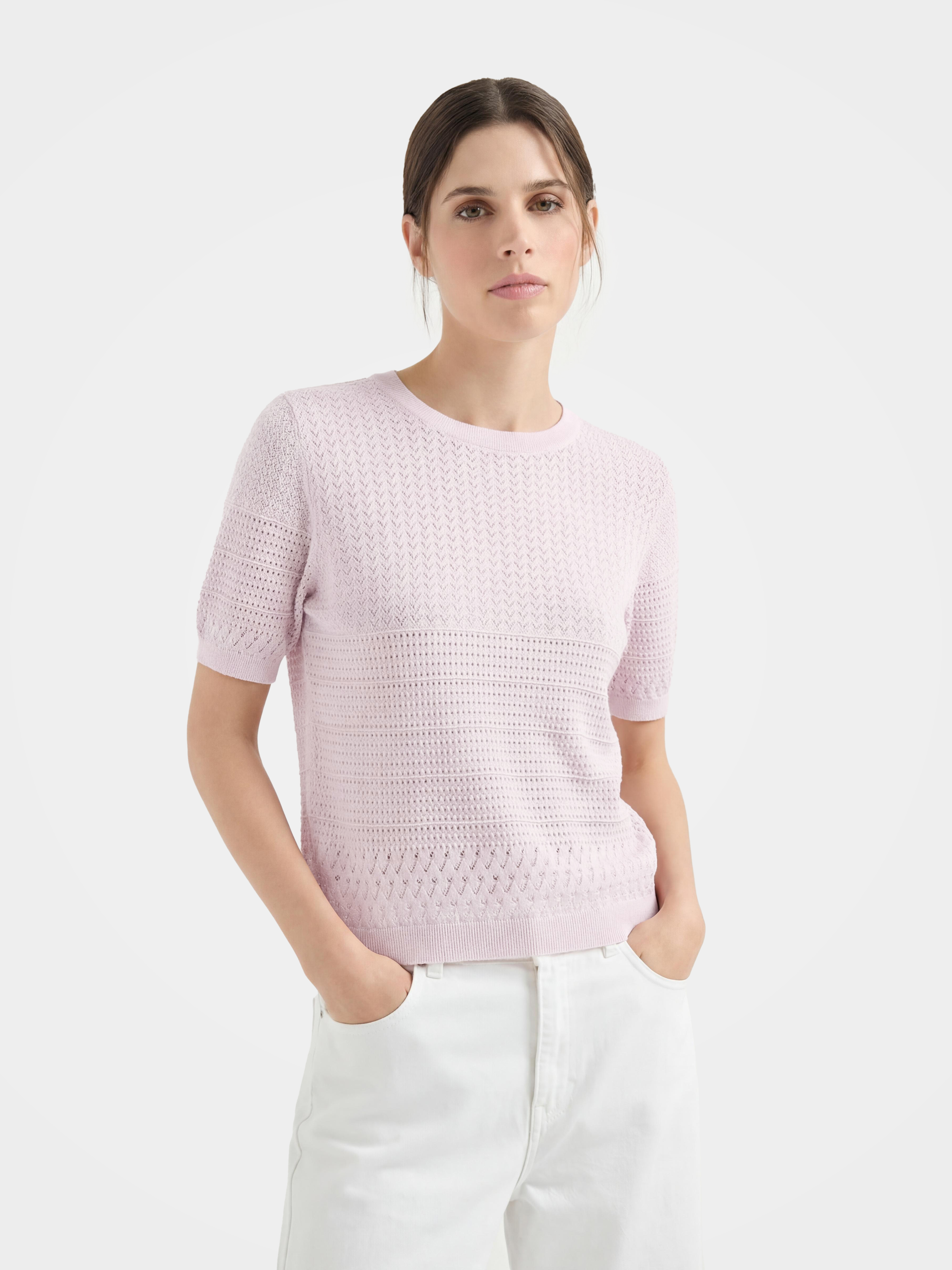 Lightweight Textured Cotton Silk Knit Pullover 