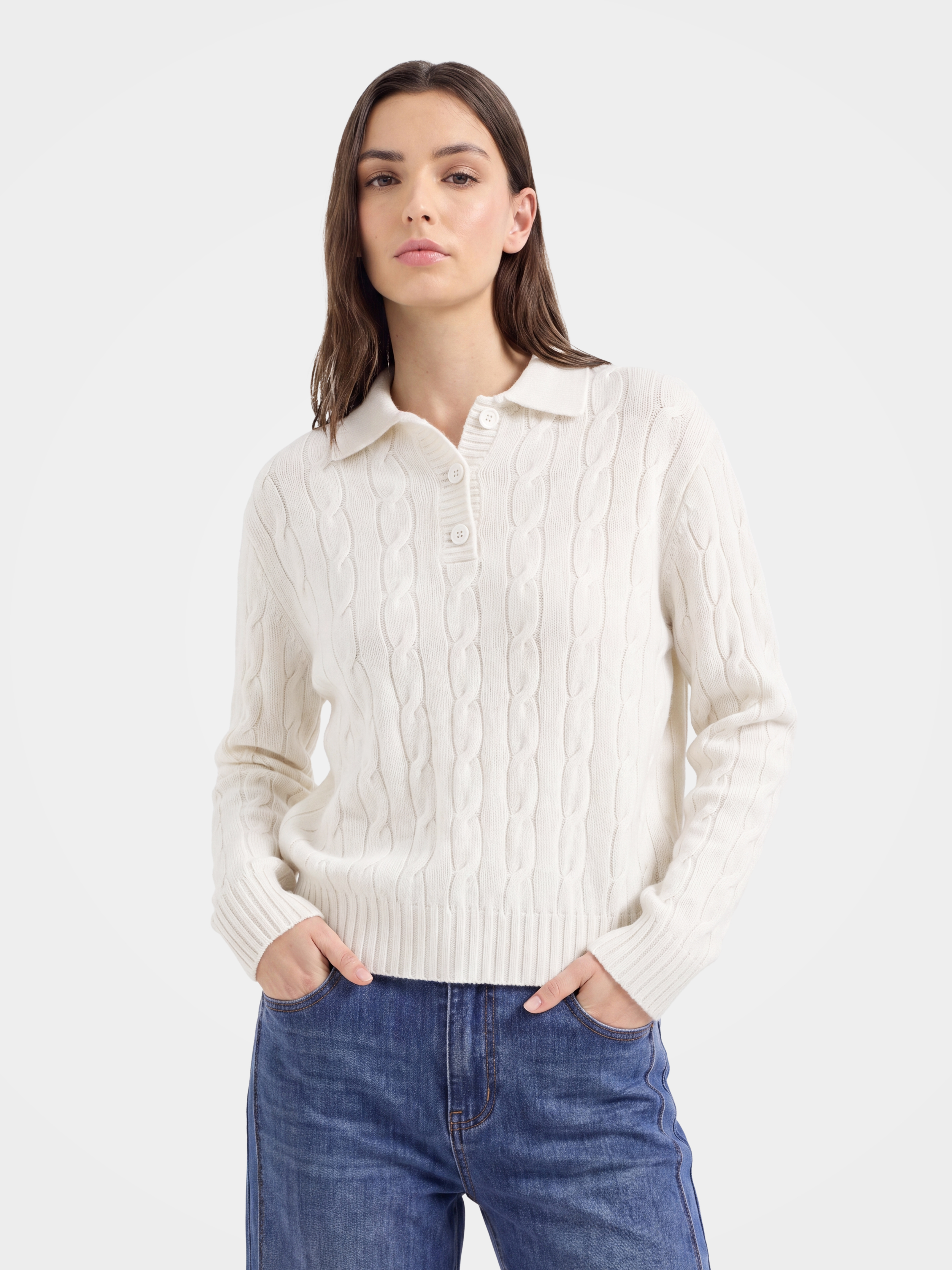 100% Mongolian Cashmere Cable Knit Polo Sweater