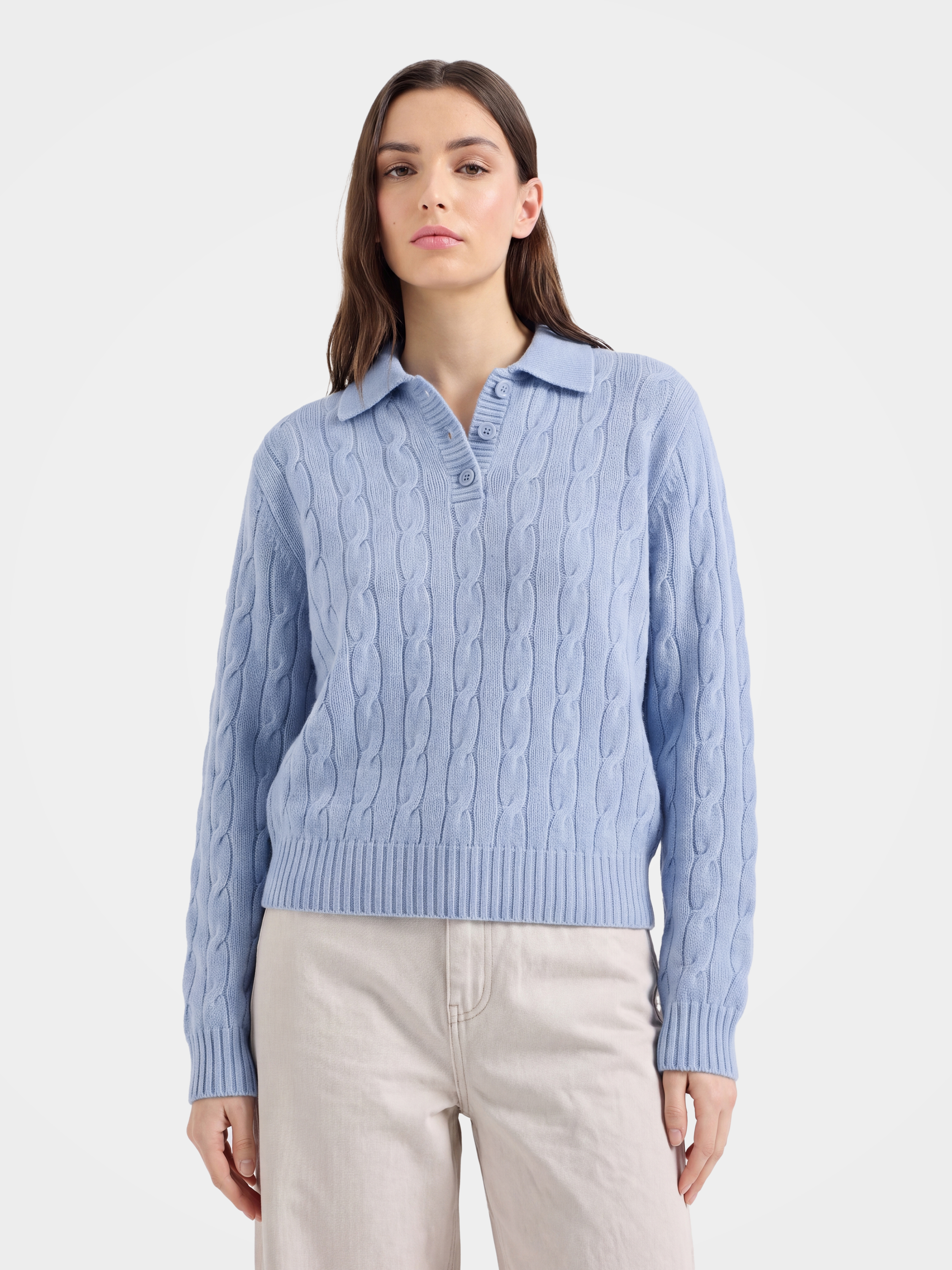 100% Mongolian Cashmere Cable Knit Polo Sweater